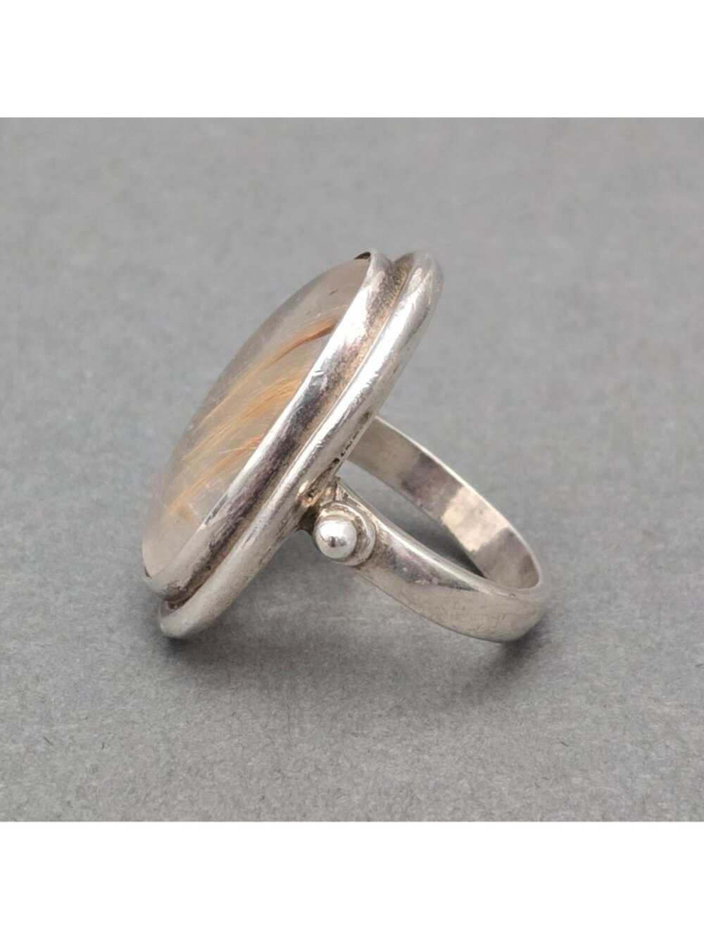 Vintage Sterling Silver Rutilated Quartz Ring Size 7.5 Modernist Statement - Picture 5 of 14